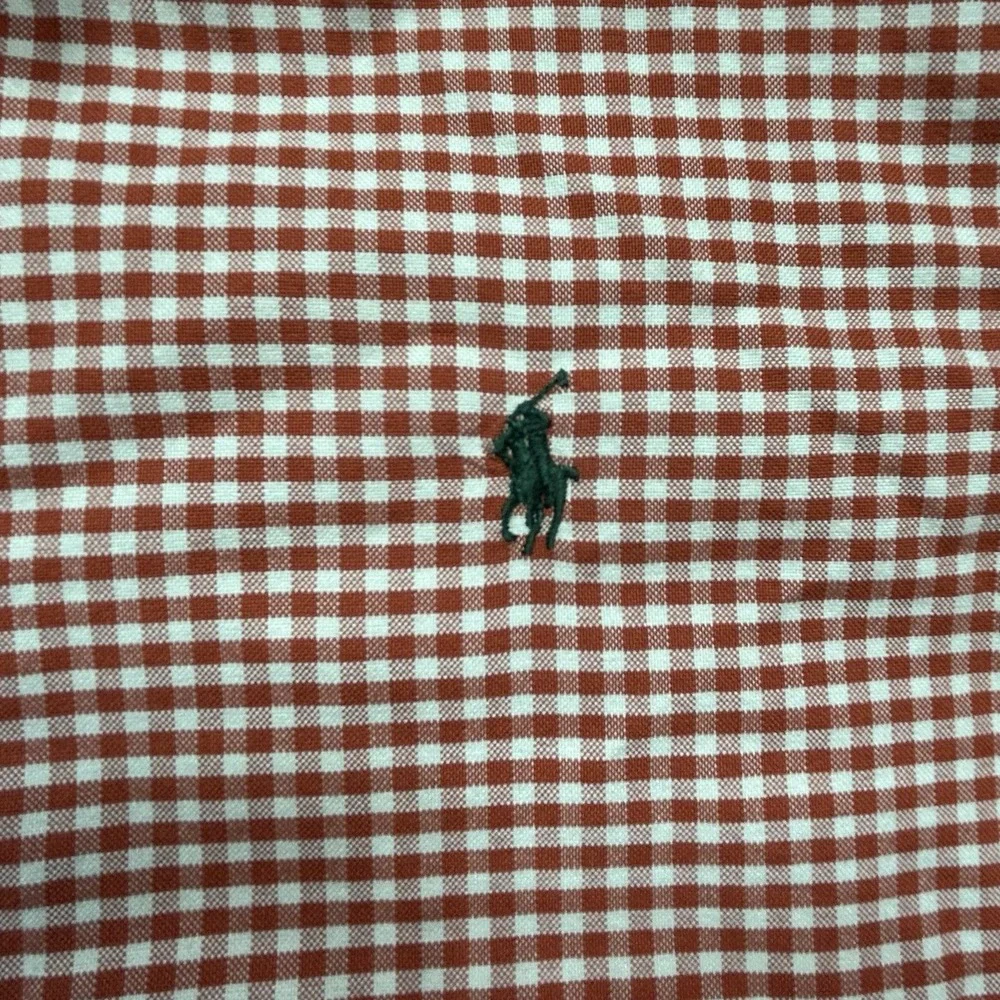 Ralph Lauren Shirt Men's M Orange Check Oxford Button Down Green Pony OCBD